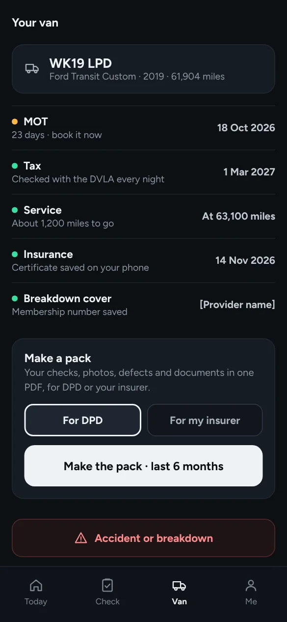 Solo: your van's MOT, tax, service and insurance dates